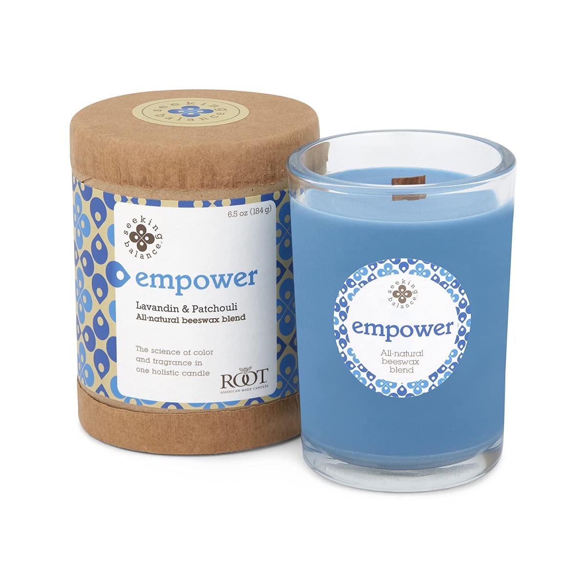 Root Candles Seeking Balance Wood Wick Spa Candle Aromatherapy Candles, 6.5-Ounce, Empower: Lavandin & Patchouli