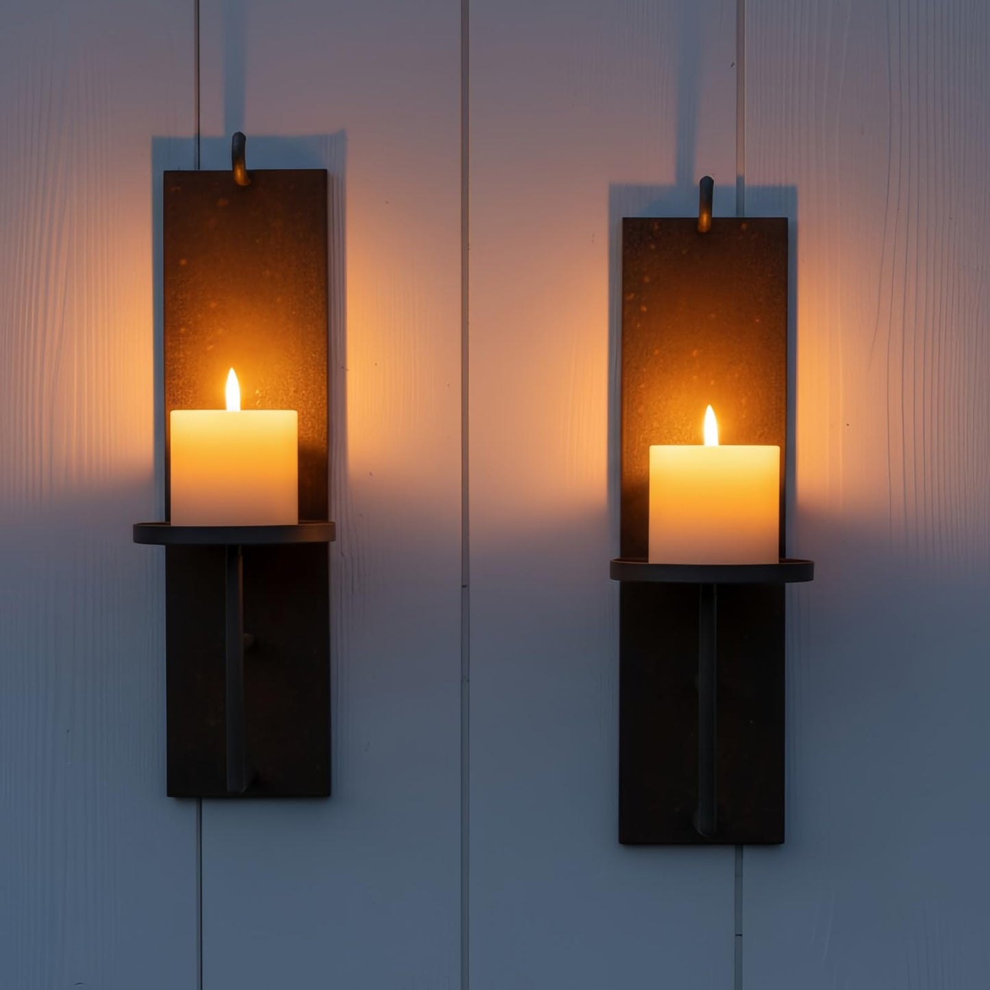 Woparty Set of 2 Vintage Wall Candle Sconce, Distressed Iron Metal, 15.6 x 3.9 inches, Rustic Farmhouse Style