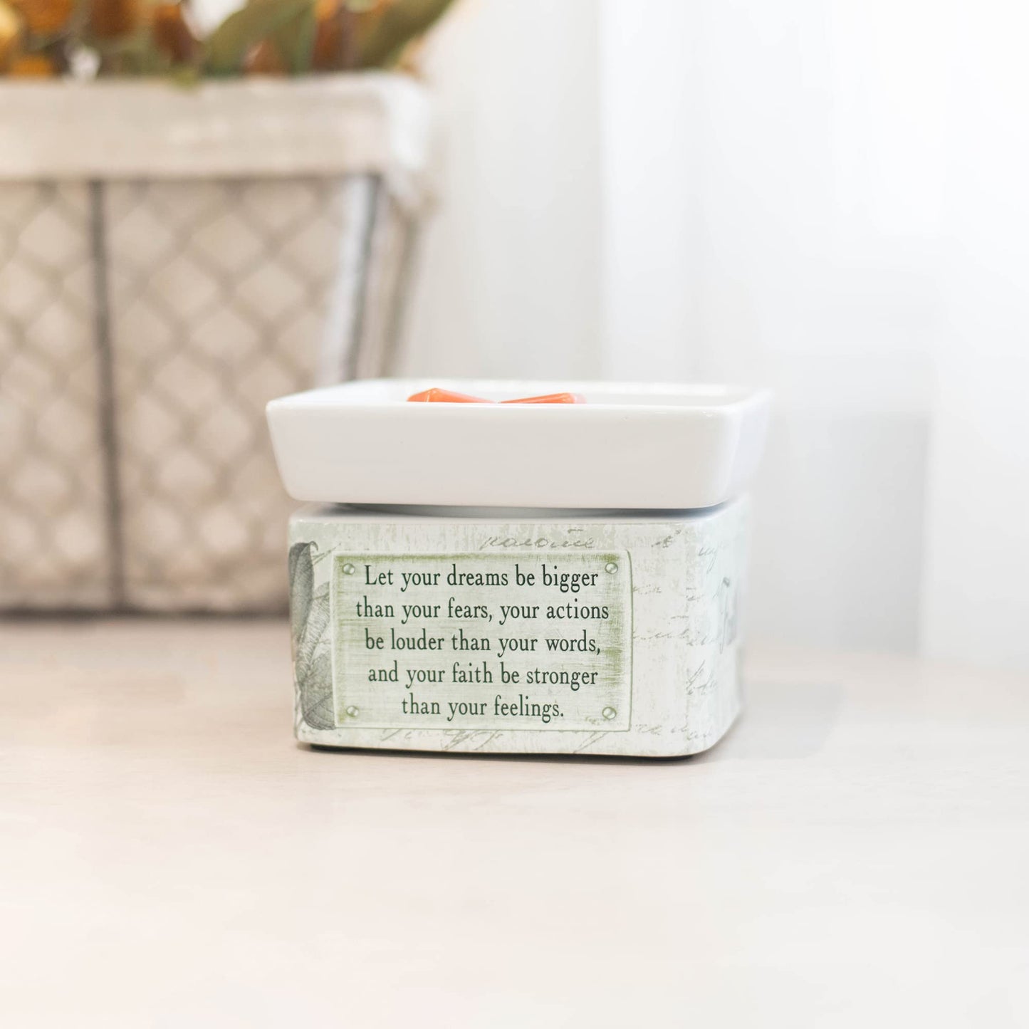 Elanze Designs Dream Actions Faith Stronger Stoneware Electric 2 in 1 Jar Candle and Wax Tart Oil Warmer