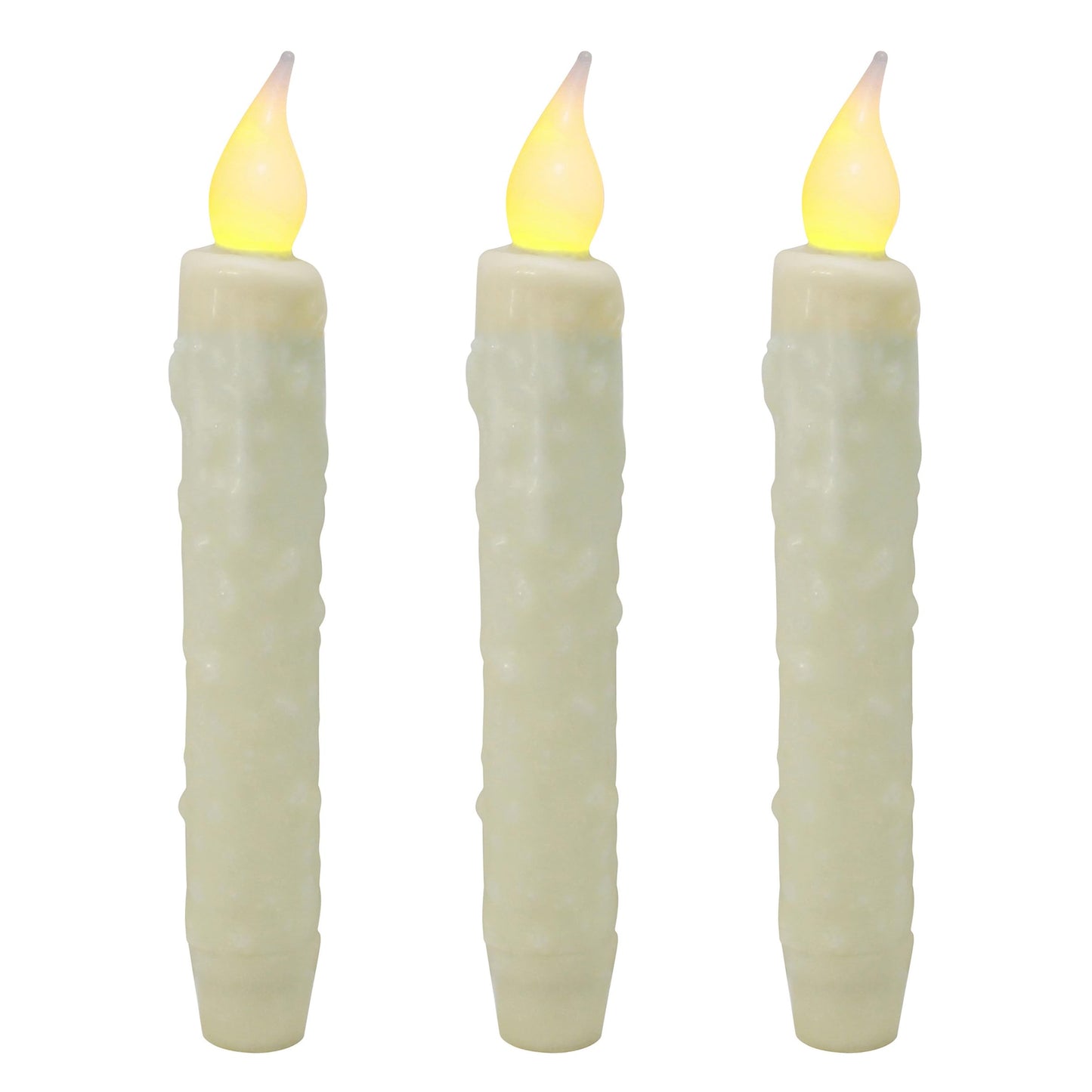 CVHOMEDECO. Real Wax Hand Dipped Battery Operated LED Timer Taper Candles Country Primitive Flameless Lights Décor, 6-3/4 Inch, Ivory, 3 PCS in a Package