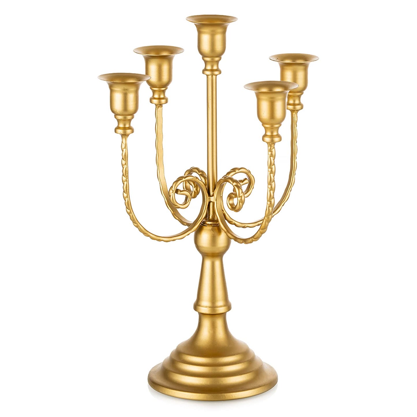 Romadedi Candelabra Gold Candle Holders - 5 Arm 11.8" Wedding Candlestick Holder for Theme Party Table Centrepiece Decor Dining Room Birthday Holiday Christmas