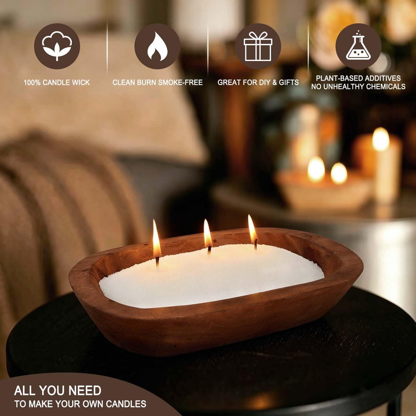 CLTNIKET 2LB Pure White Pearl Wax DIY Candles，Snow Sand Wax DIY Candle Making Kit - Complete Set with Wooden Bowl, 20 Cotton Wicks for Easy Crafting & Home Decor.