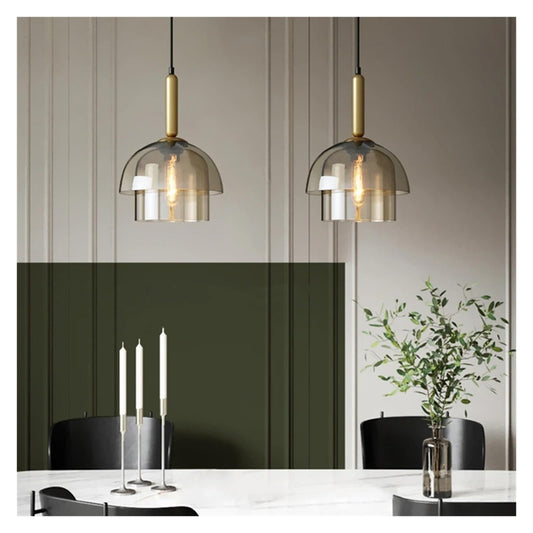 Chandelier, Scandinavian Industrial Style Pendant Light V-intage Cognac Coloured Glass Living Room Restaurant Bar Cafe Decorative Lights(A)