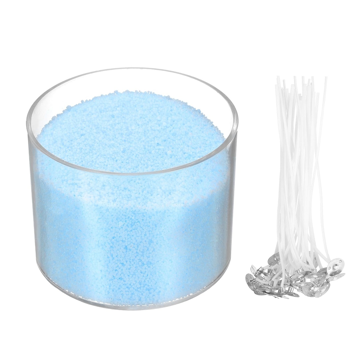 MECCANIXITY Pearled Sand Candles with 50 Pcs Wicks 21Oz / 600g Candle Beads Refillable Powder Sand Wax Making Kit for Thanksgiving Christmas Wedding Party DIY Home Crafts, Sky Blue