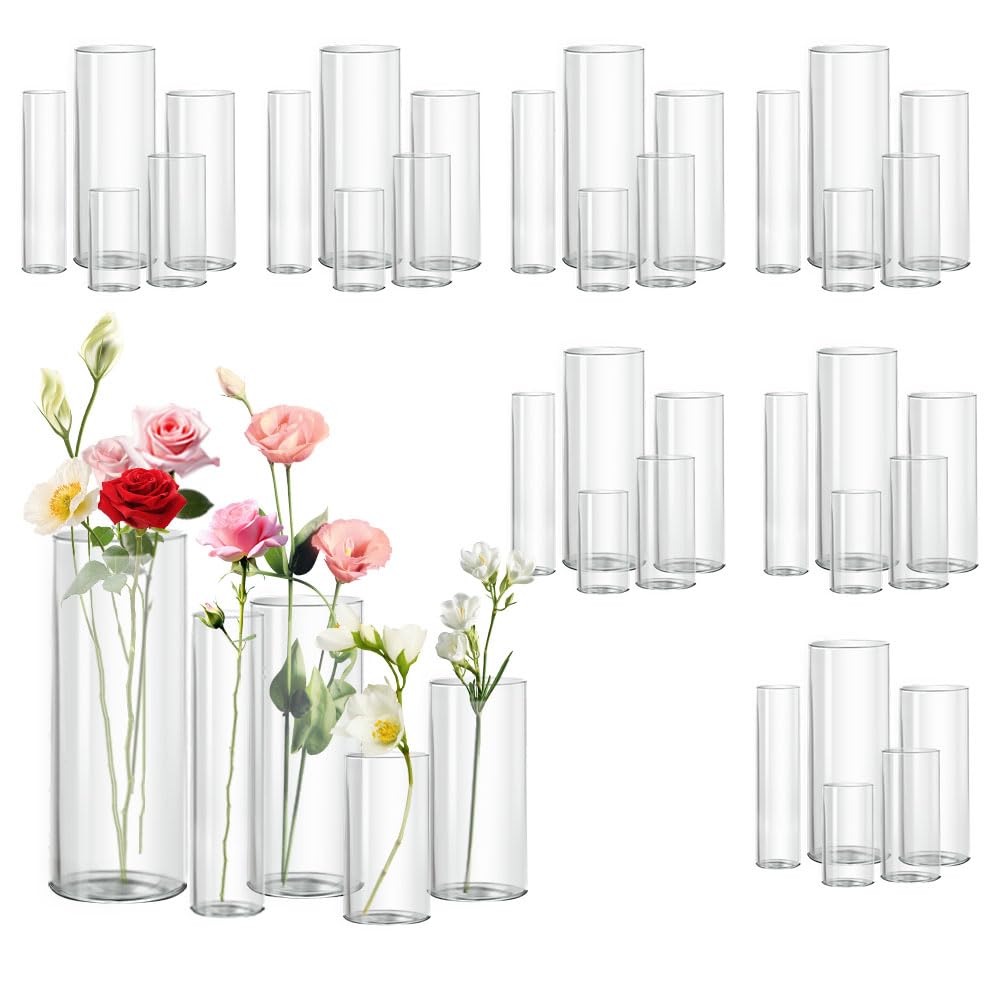 Zomiol 40pcs Glass Vase for Centerpieces, 4,6,7.5,8,10 inch Tall Clear Cylinder Flower Vase Bulk Floating Candle Holder for Wedding Table Home Décor and Party