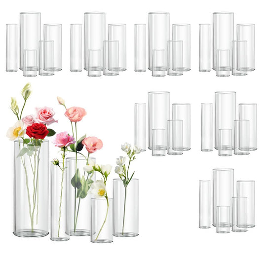 Zomiol 40pcs Glass Vase for Centerpieces, 4,6,7.5,8,10 inch Tall Clear Cylinder Flower Vase Bulk Floating Candle Holder for Wedding Table Home Décor and Party