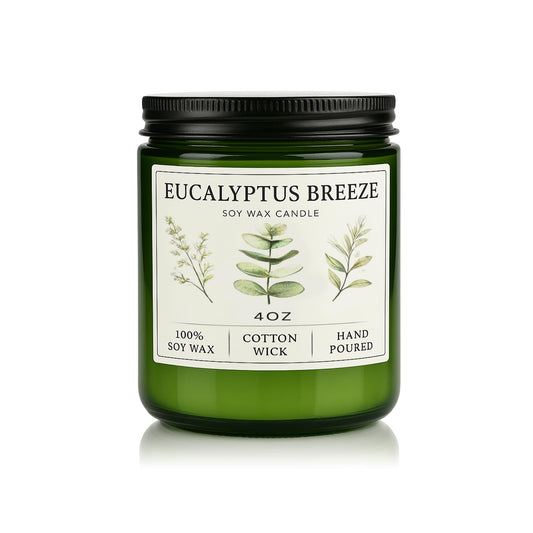 Eucalyptus & Mint Candles for Home Scented, 20 Hours Burn Soy Candle Gift for Women Stress Relief, Meditation, Yoga, Relaxing, Natural Soy Wax for Men and Women, 4oz