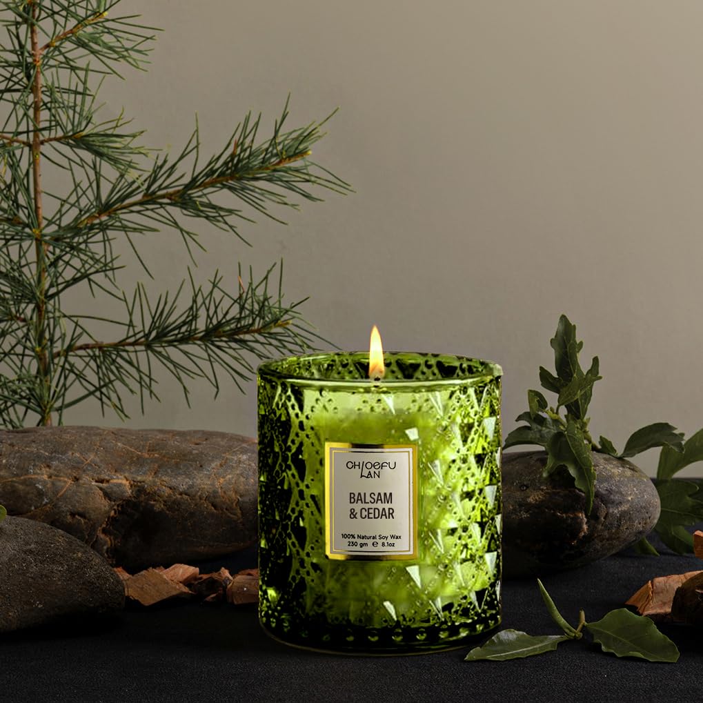 Chloefu LAN Balsam & Cedar Scented Candle Christmas Candles Gift, Christmas Festival Gifts, Large Luxury Scented Soy Jar Candles with up to 55 Hour Long Lasting, Highly Scented, 8.1oz