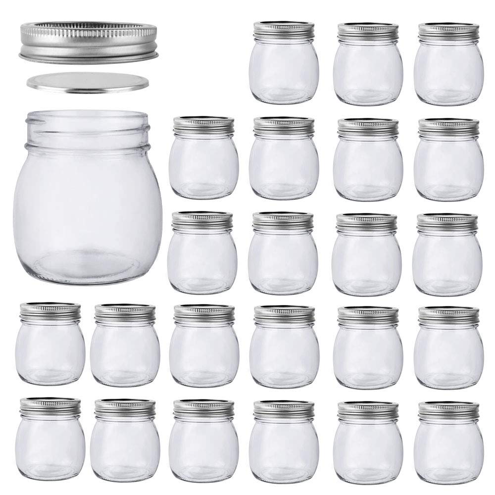 10 oz Mason Jars, 24 Pack 300ml Glass Canning Jars with Regular Mouth Lids, Glass Jars Storage Containers for Overnight Oats, Jam, Jelly, Honey, Beans, Spice, Wedding Party Favors, Shower Favors