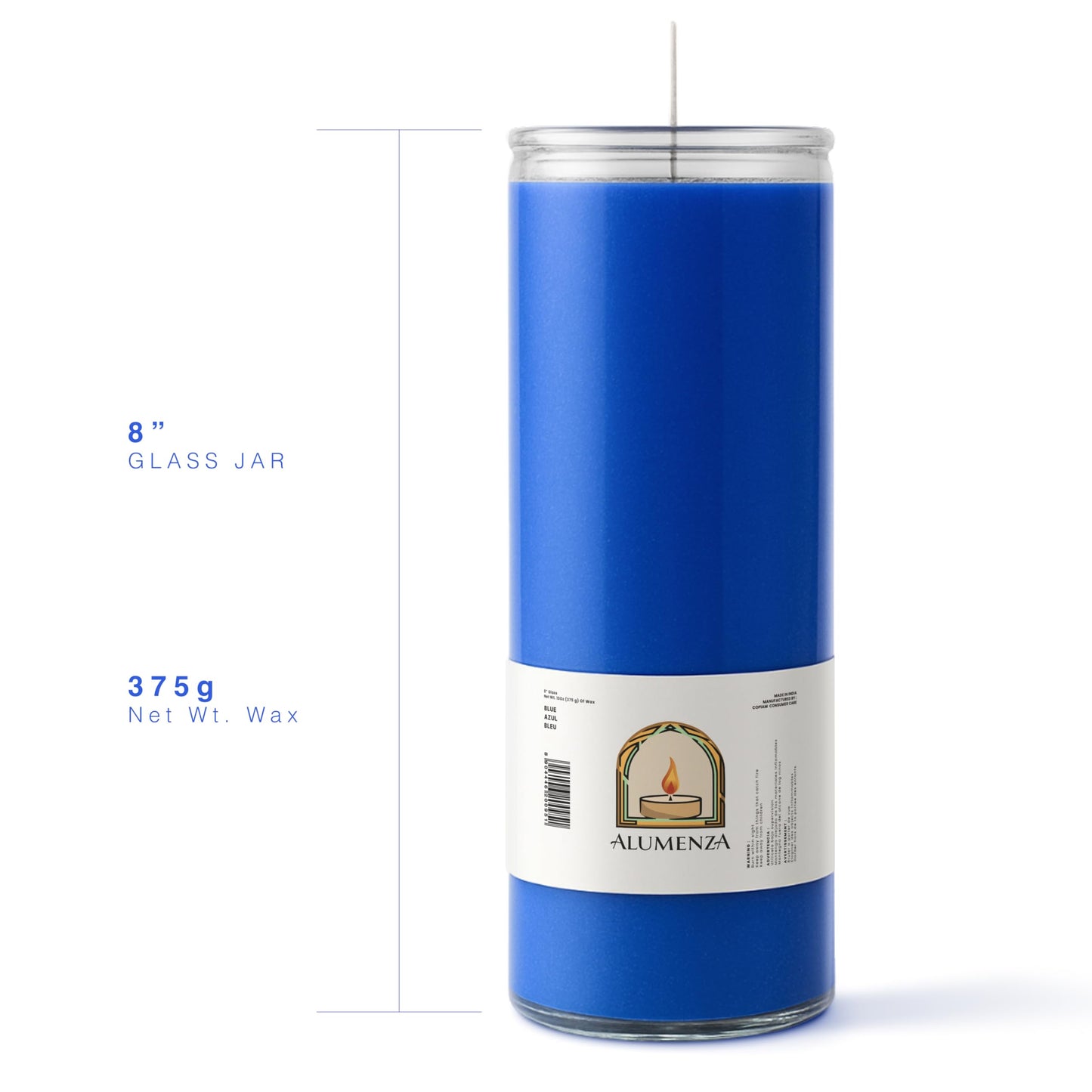 Alumenza Bulk 6 Pack Blue 7 Day Candles in Glass Jar – Paraffin Wax, Clean Burning Unscented | Large & Tall Devotional Prayer Pillar Candles for Home, Memorial, Spells, Long Lasting