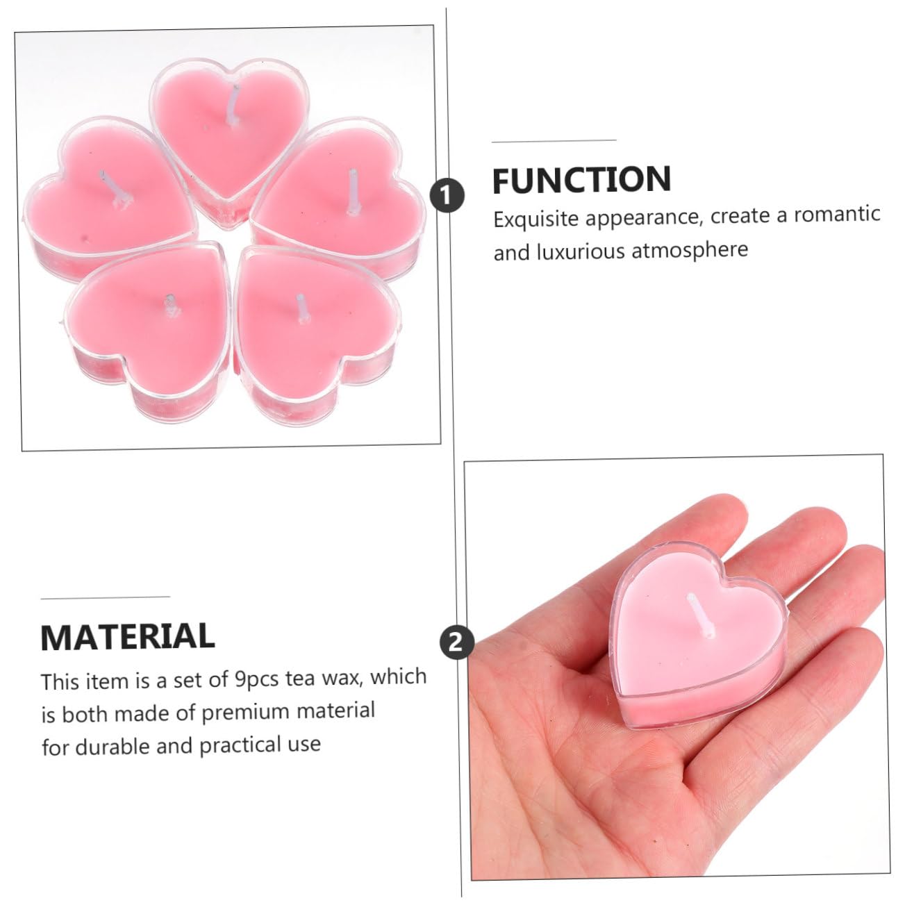 TOPPERFUN 9Pcs Heart Shaped Scented Tea Candles Smokeless Aromatherapy Wax for Home Wedding Decor Romantic Atmosphere Pink Rose Fragrance Eco Friendly Multi Use