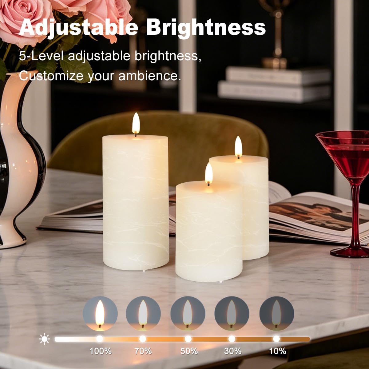 LEDHOLYT Rechargeable Flameless Candles, RGB Color Changing Realistic Flickering Flameless Candles with Remote & Timer, Set of 3