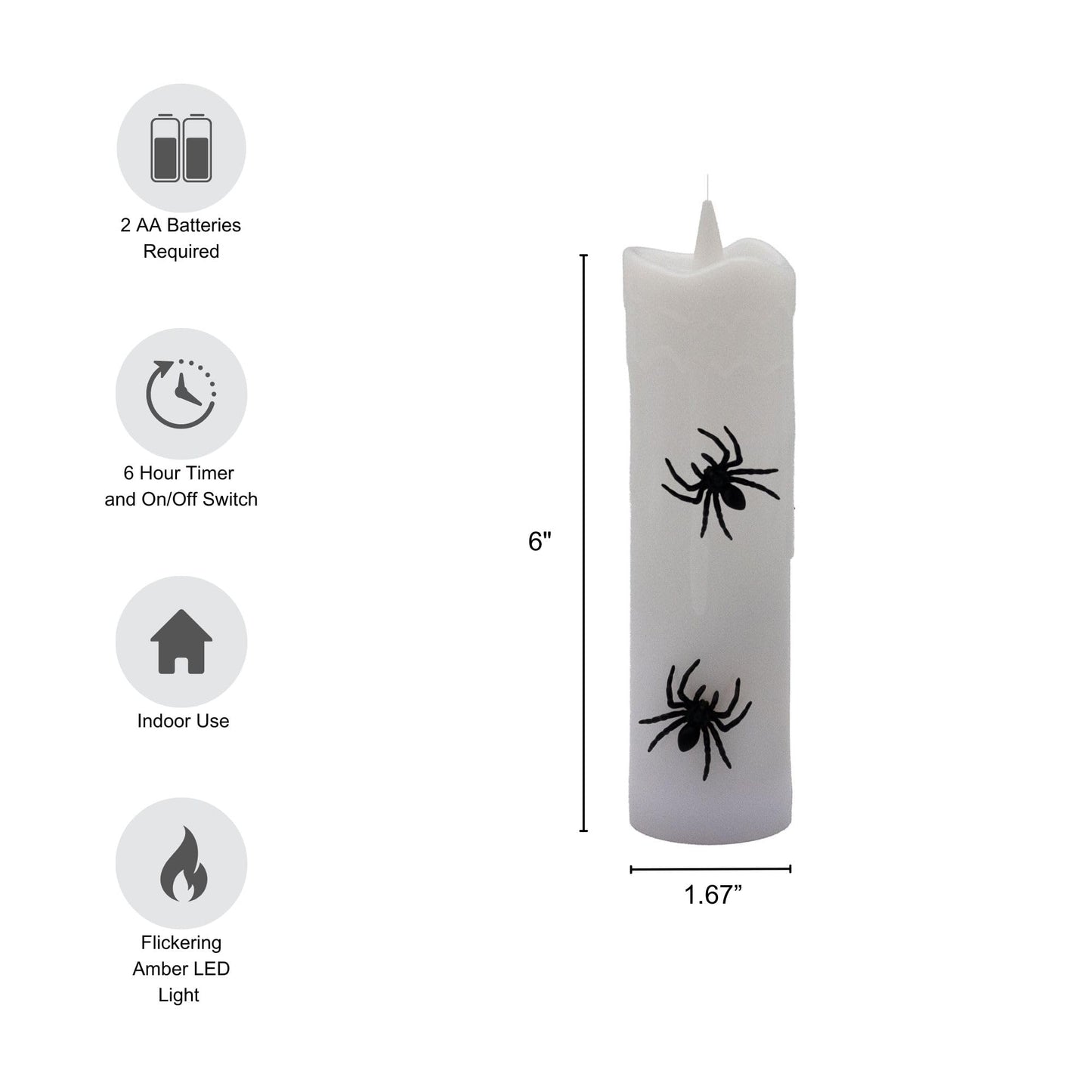 LumaBase Battery Operated Hanging Pillar Candles with Spiders - Set of 4