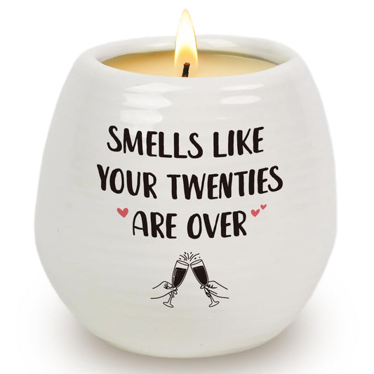 30th Birthday Gifts - Scented Candle in White Ceramic Jar with Smells Like Your Twenties are Over - Soy Wax, Happy 30th Birthday Friend Gift Idea