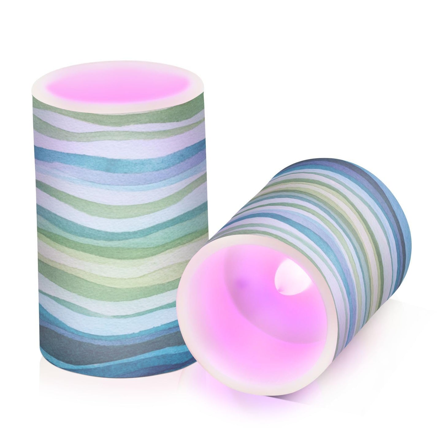 Kcldeci LED Flameless Candles Battery Operated with Remote and Timer, Blue Green Turquoise Wave Realistic Flickering Flameless Candles Led Pillar Candles, Set of 2