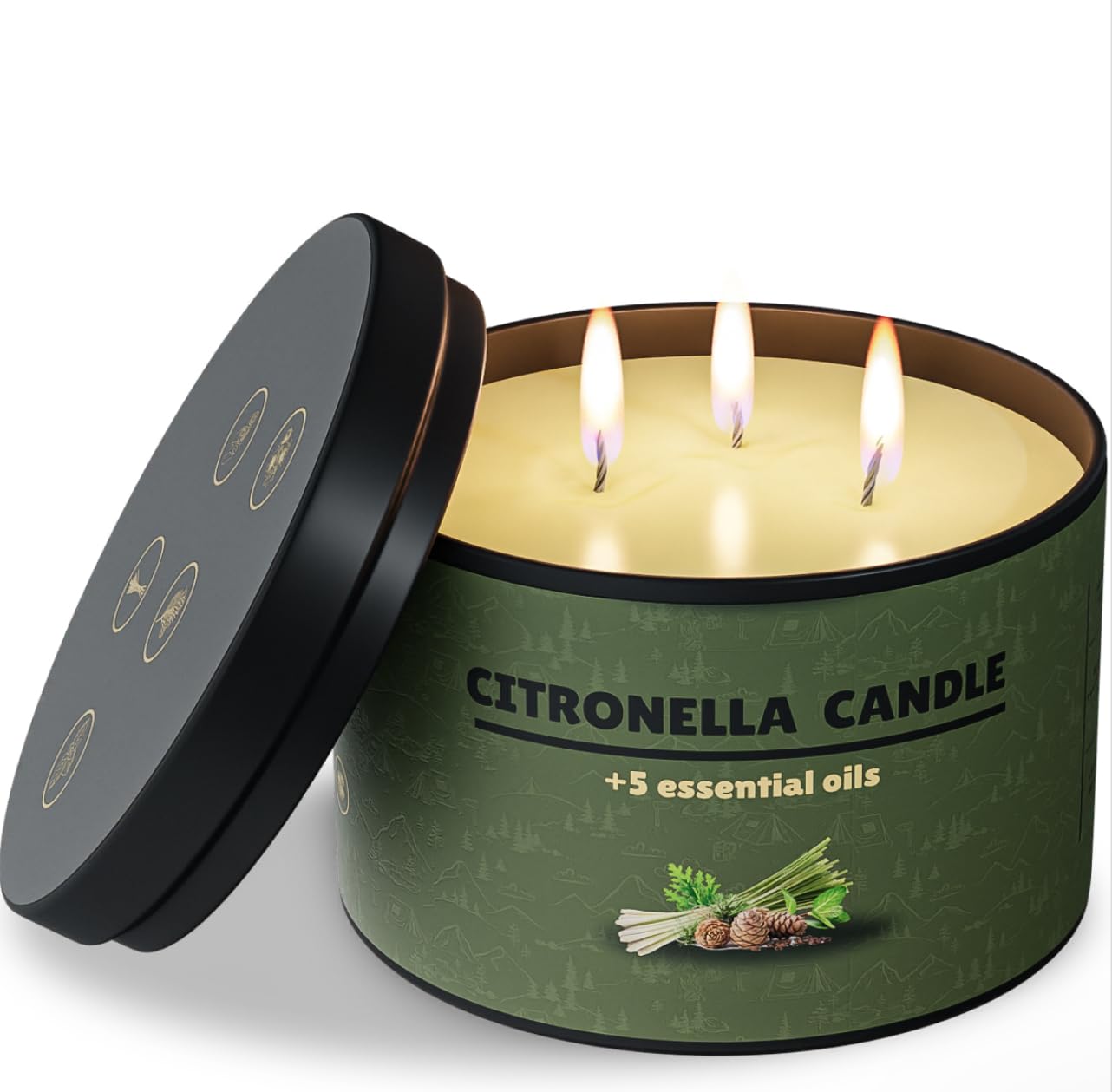 Buzz Defender 2-Pack 14oz Outdoor Citronella Candles | Highly Effective 100% Natural | 64h | Large Citronella Candles Outdoor, Ideal for The Backyard Porch, Patio and Camping | Extra Strong (Regular)