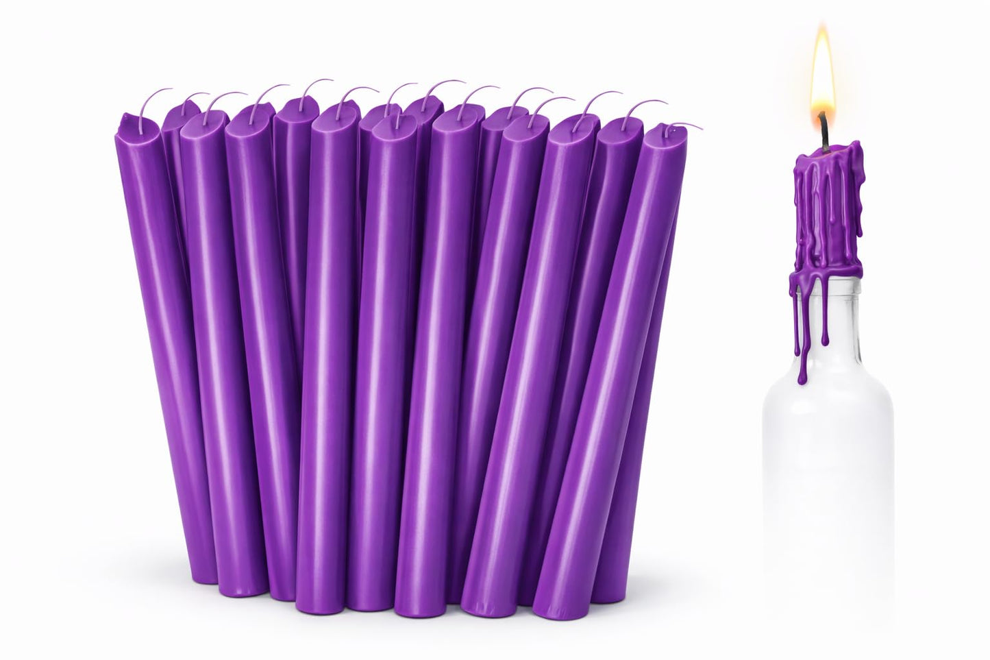 Funny Guy Mugs Drip Candles – 24 Pack Purple Dripping Wax Candles, 6.5” Unscented Tapers for Bottle Drip Décor & Statement Centerpiece
