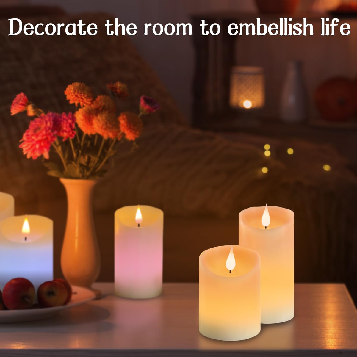 LEDHOLYT Flameless Candle RGB Set, Flickering LED Pillar Real Wax Candle with Remote Control and Timer, Upgraded Blue Flame Heart, Built-in Battery Rechargeable Flameless Candle, 1 Set of 3
