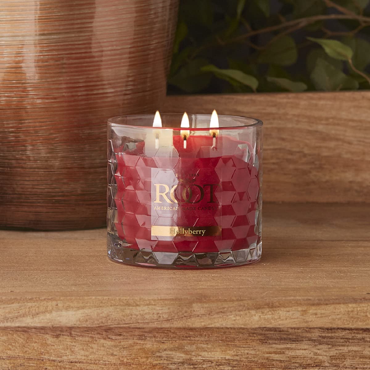 Root Candles Holiday Scented Candles Honeycomb Glass Premium 3-Wick Handcrafted Beeswax Blend Candle, 12-Ounce, Hollyberry