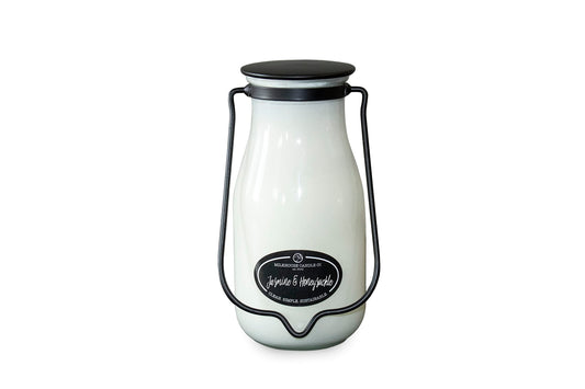 Milkhouse Candle Company Jasmine & Honeysuckle Soy Candle - Honeysuckle | White Jasmine | Citron & Greens Scented - 14 oz Milkbottle with Lid, 90+ Hour Burn Time, Made in the USA
