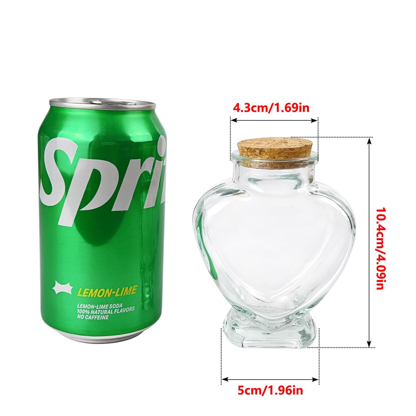 2 Pcs Heart Shaped Glass Bottle with Cork Stopper,160ml Large Empty Jar Decorative for Paper Stars,Wedding Wishes Love Notes Pet Hair Memory Keepsake Romantic Gift 3.3" Opening（Love）