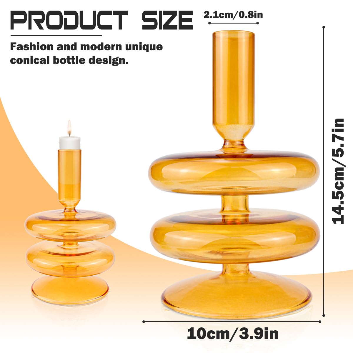 LNQ LUNIQI Clear Glass Taper Candle Holder Glass Pillar Candle Vase Decorative Glass Candlestick Holders for Dining Table Centerpieces Wedding Church（Orange）