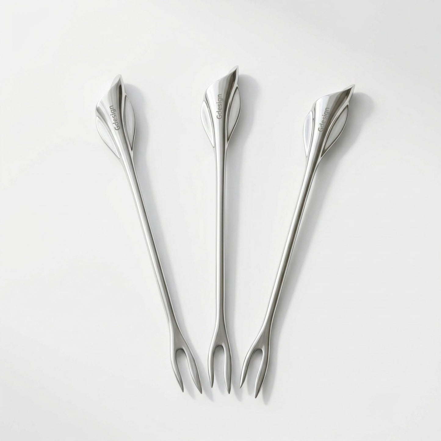 Gdesign Calla Lily Fork Set – Elegant Stainless Steel Base Holder with 3 Mini Forks (5.12"), Perfect for Appetizers, Fruit, Dessert, Cake & Salad, Gift Box Included
