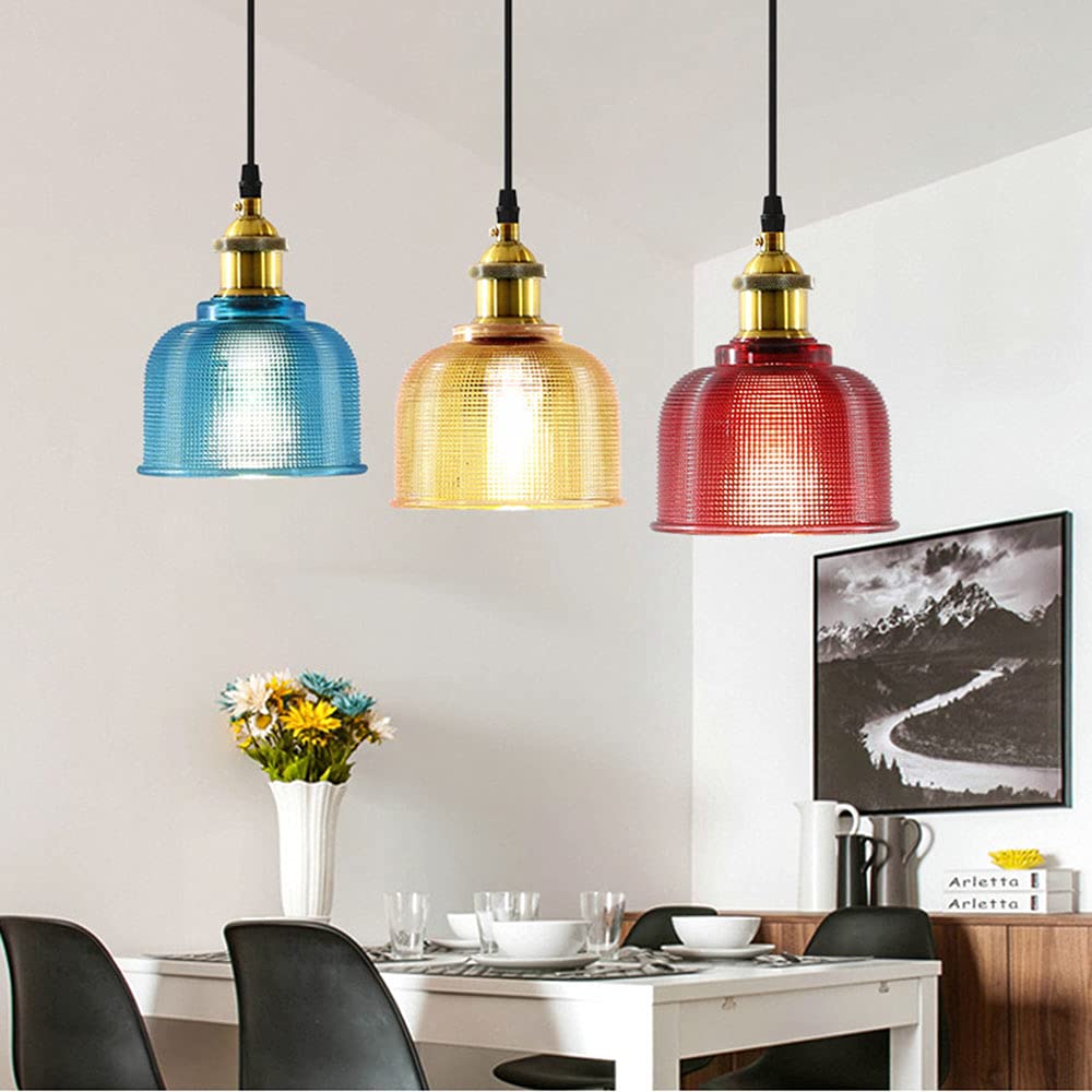 vsGotber Pendant Lights Kitchen Island Stained Glass Chandelier Creative Bedroom Living Room Cafe Bar Flower Cover Retro Bedside Lamp Single Head Chandelier E27 Ceiling Colored Glass Lamps,