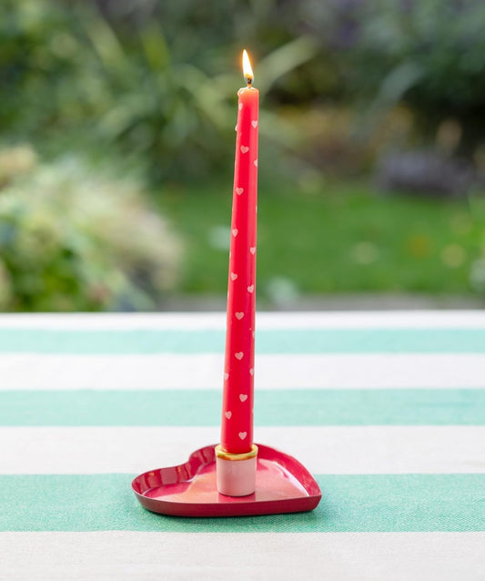 Talking Tables Enamel Heart Shaped Candle Holder, Red and Gold, Hand Painted Glossy Finish, Valentines Day Gift Wedding Table Decorations Romantic Taper Candle Stand Decorative Centrepiece 4.7 Inches
