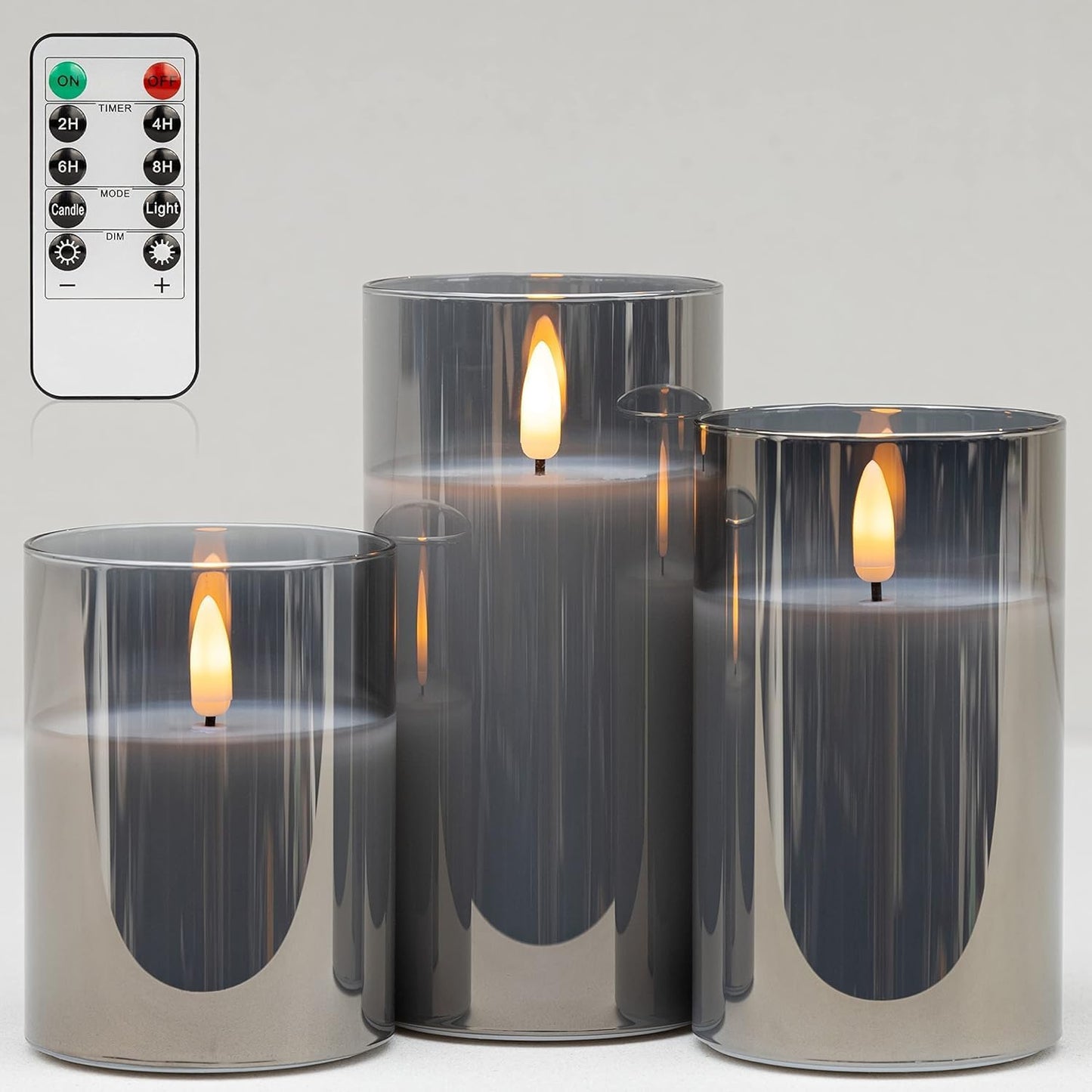 Mingfuxin Flameless Candles, Battery Operated Candles LED Pillar Glass Candles with Remote 10-Key Control and Timers for Indoor Party, Wedding,Tabletop Halloween Decorations, H 4" 5" 6", Set of 3