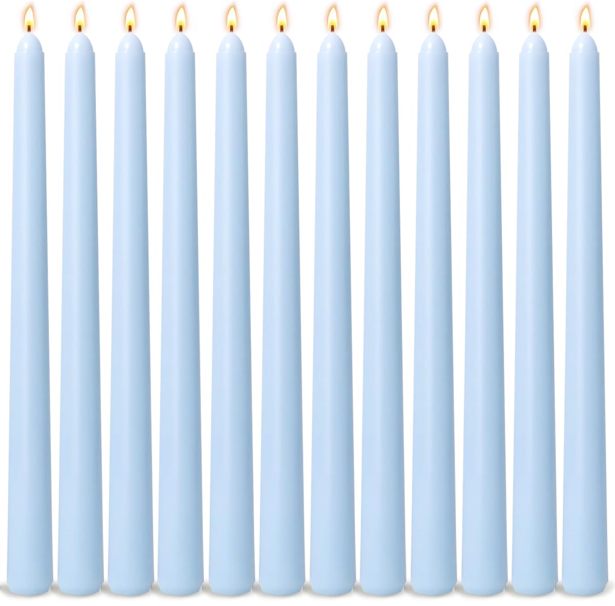 12-Pack Ice Blue Taper Candles, 10 Inch Unscented Dripless Candlesticks, Long-Lasting Burn Time of 7-8 Hours, Perfect for Home Décor Weddings Babyshower and Events