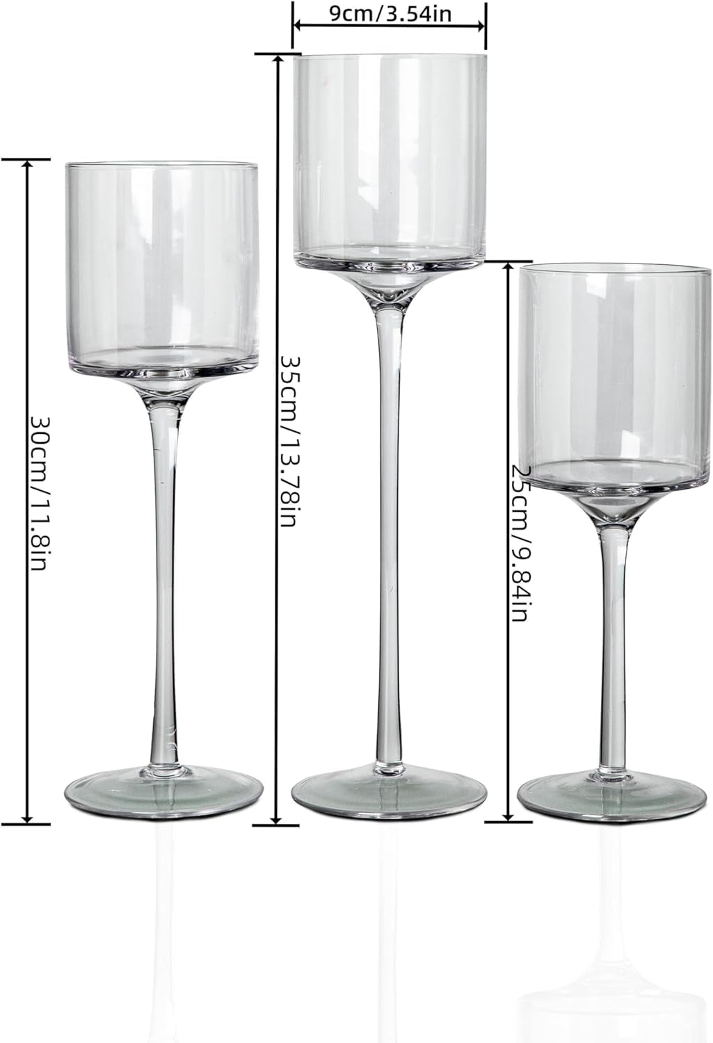 Hurricane Candle Holder Glass Candleholders Holders Votive Long Stem Tealight Tall High Tea Light Elegant Transparent Ideal Dining Wedding Party Home Decoration Gifts (Large 1 Set)