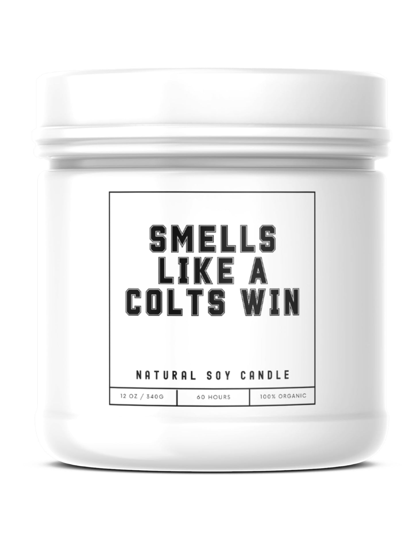 Smells Like a Colts Win Sports Candle - Scented Soy Wax Candle (8.0 oz) 50-60 Hour Burn Time, Cotton Wick, Frosted White Glass Jar, (Vanilla)