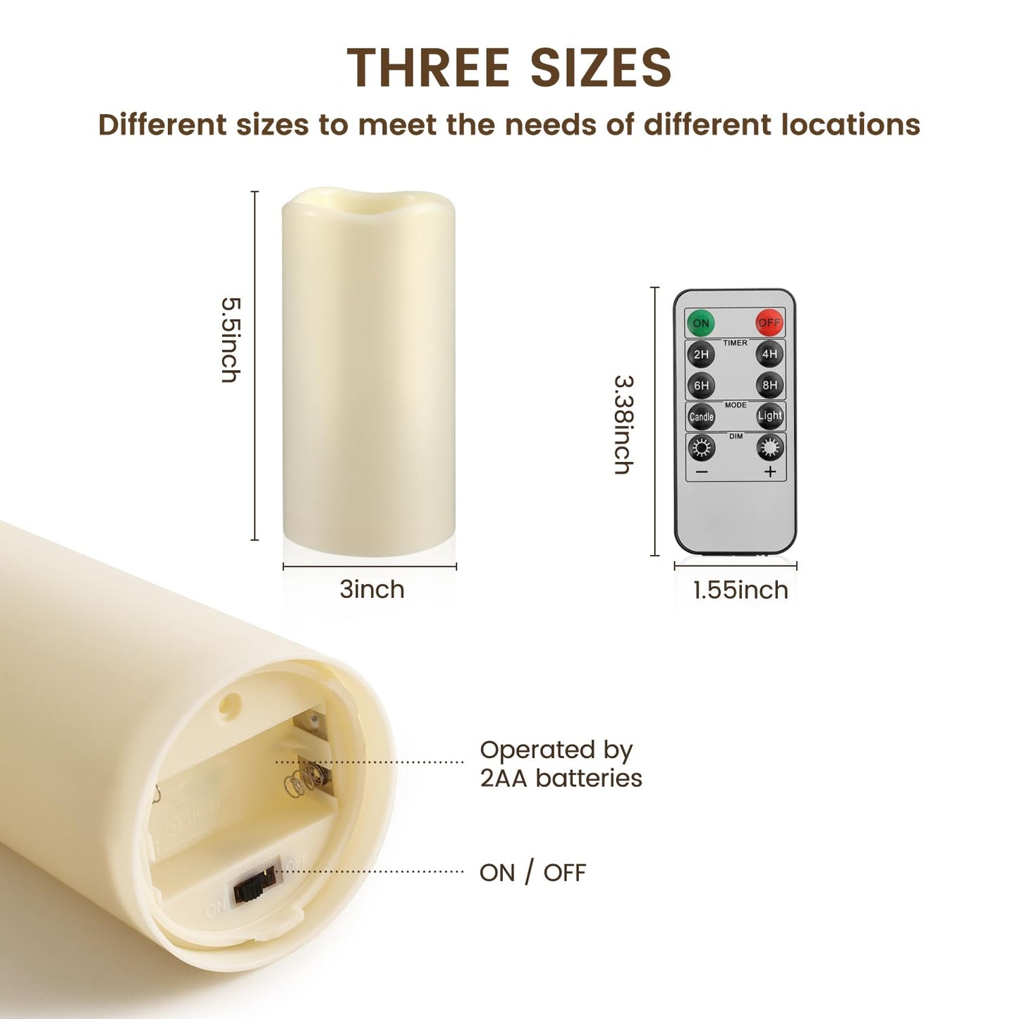 Waterproof Flameless Remote Control Candles 2PACK(D3''*H5.5'')Battery Operated Flickering LED Pillar Candle,plastic with 10-Key 24Hours Timer for Outdoor/Indoor Party Garden Lanterns Porch Ivory