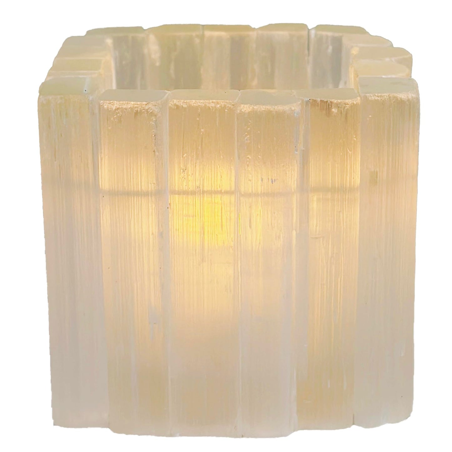 Selenite Candle Holder Natural Tealight Holder for Aromatherapy Meditation Tranquility & Energy Balance Square Healing Crystal Lamp Crystal for Healing Stone Handmade & Reusable