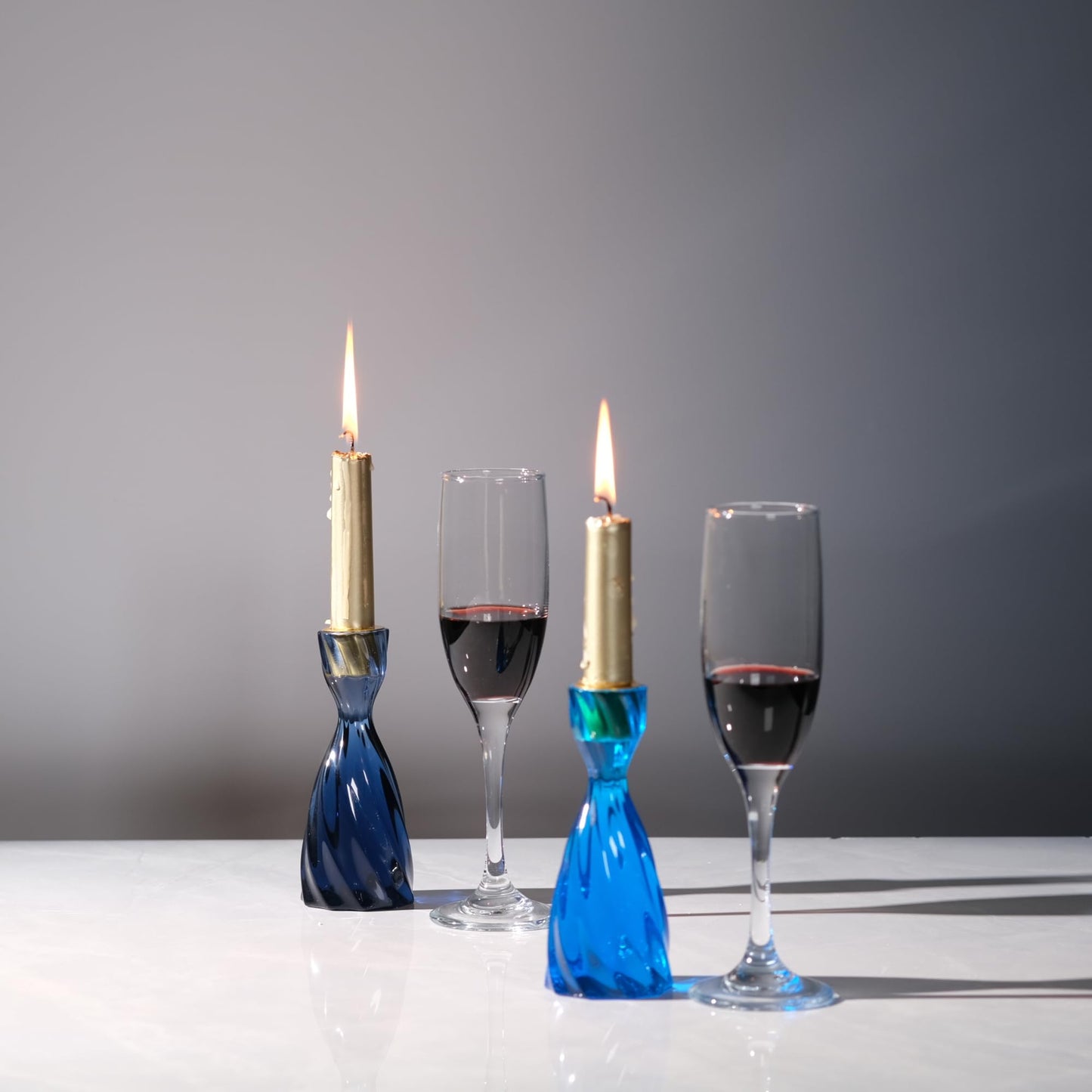 ICNBUYS Twizzle Twist Candle Holder, Decorative Candle Holder for Table Display, Romantic Decoration, Unique Home DÉCOR Aesthetic, Housewarming Gift, Black Blue Height 5.7 inches Set of 2 - Resin