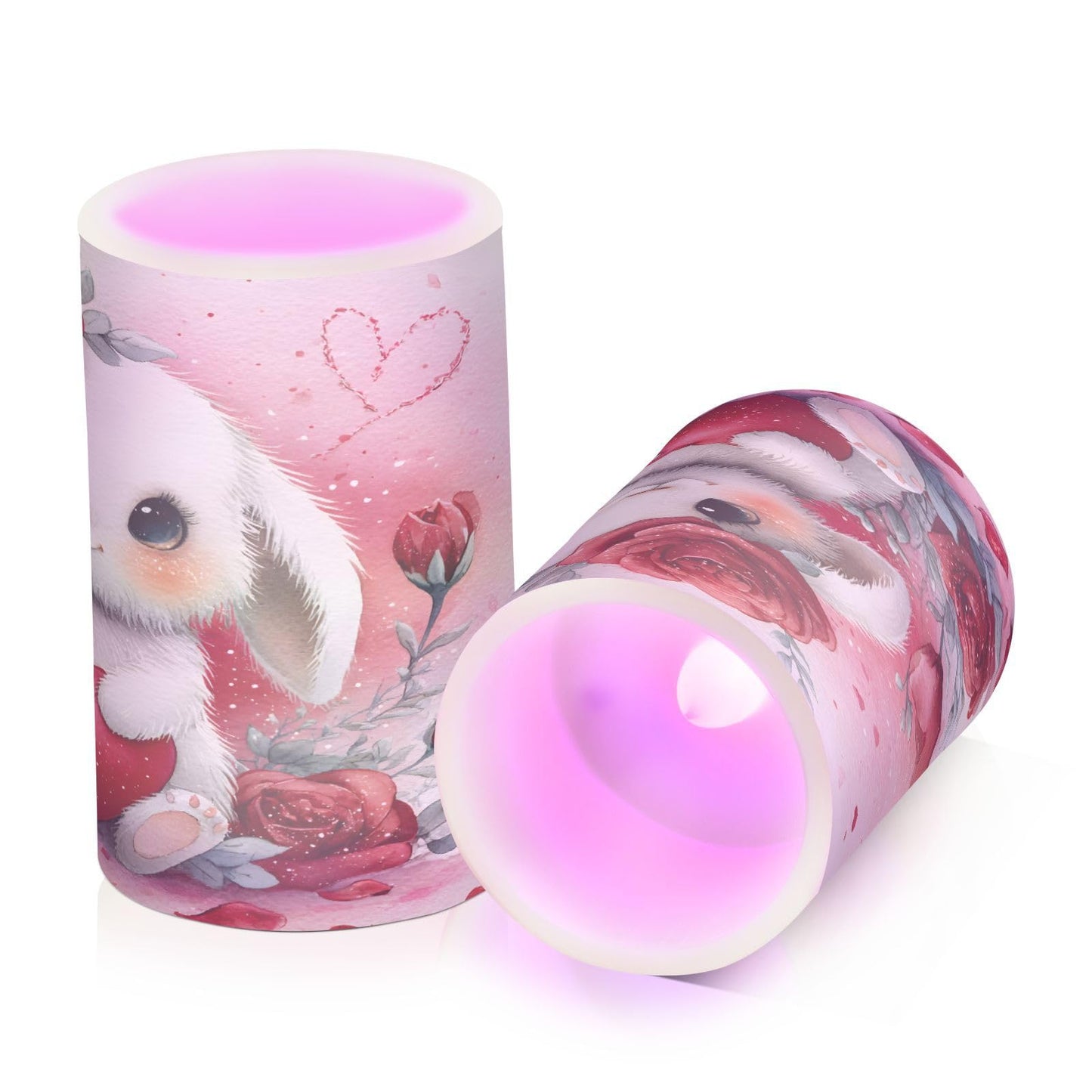ALAZA Red Rose White Rabbit Flickering Flameless Candles Battery Operated with Remote Timer,Tea Light Candles LED Pillar Votive Candles Set of 2 for Outdoor Indoor Decorations