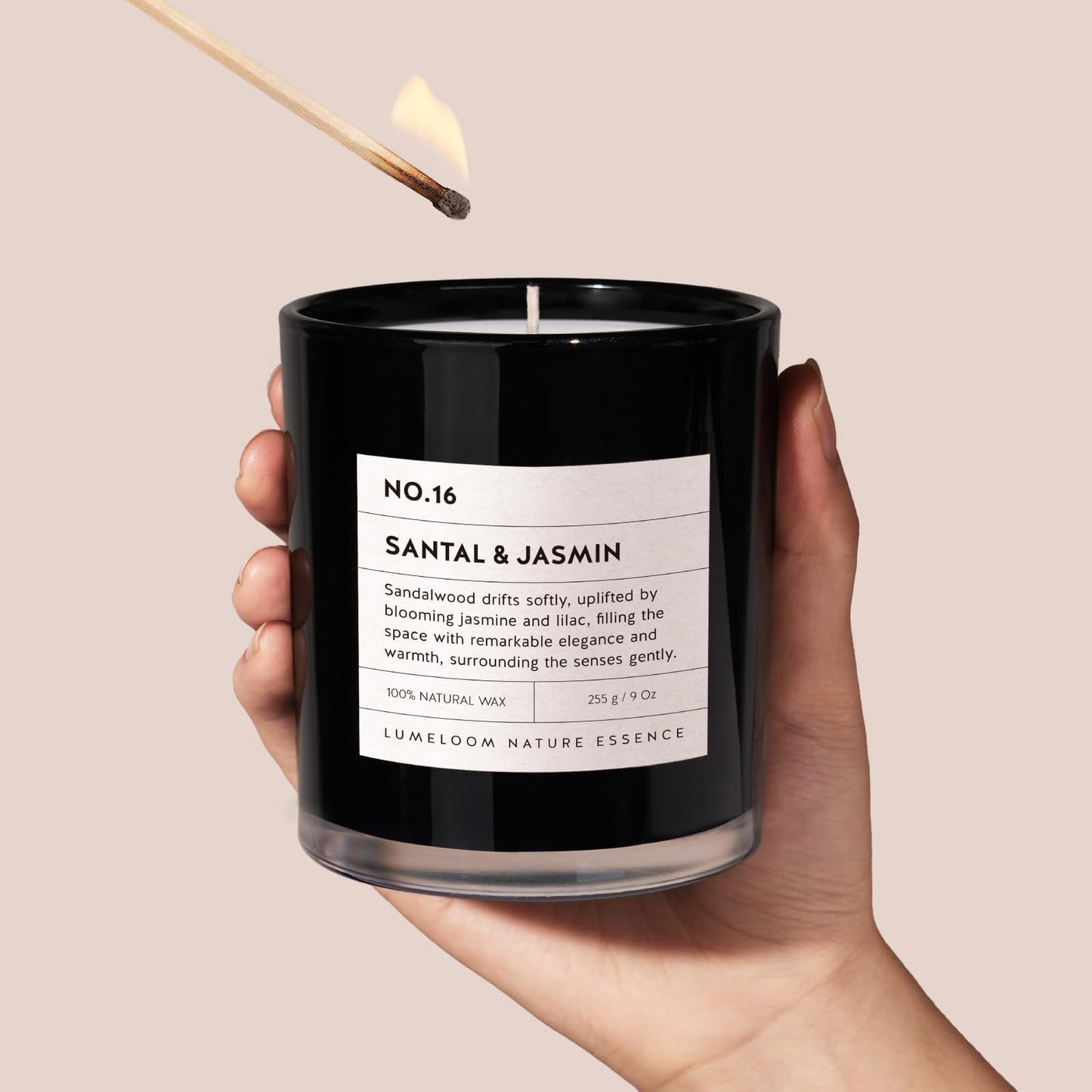 Santal & Jasmine Luxury Scented Candles, 9oz Soy Wax Candles for Home Scented, Jasmine, Sandalwood, Lilac Scent, Long Burning Time, Gifts for Women, Friends, Men, Sister, Teacher, Housewarming