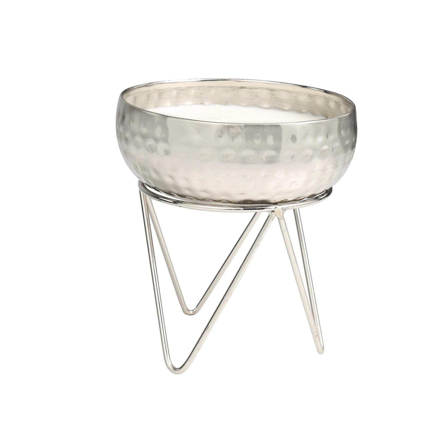 Deco 79 Metal Campfire Scented Hammered 30 oz 3 Wick Candle with White Wax, 7" x 7" x 8", Silver
