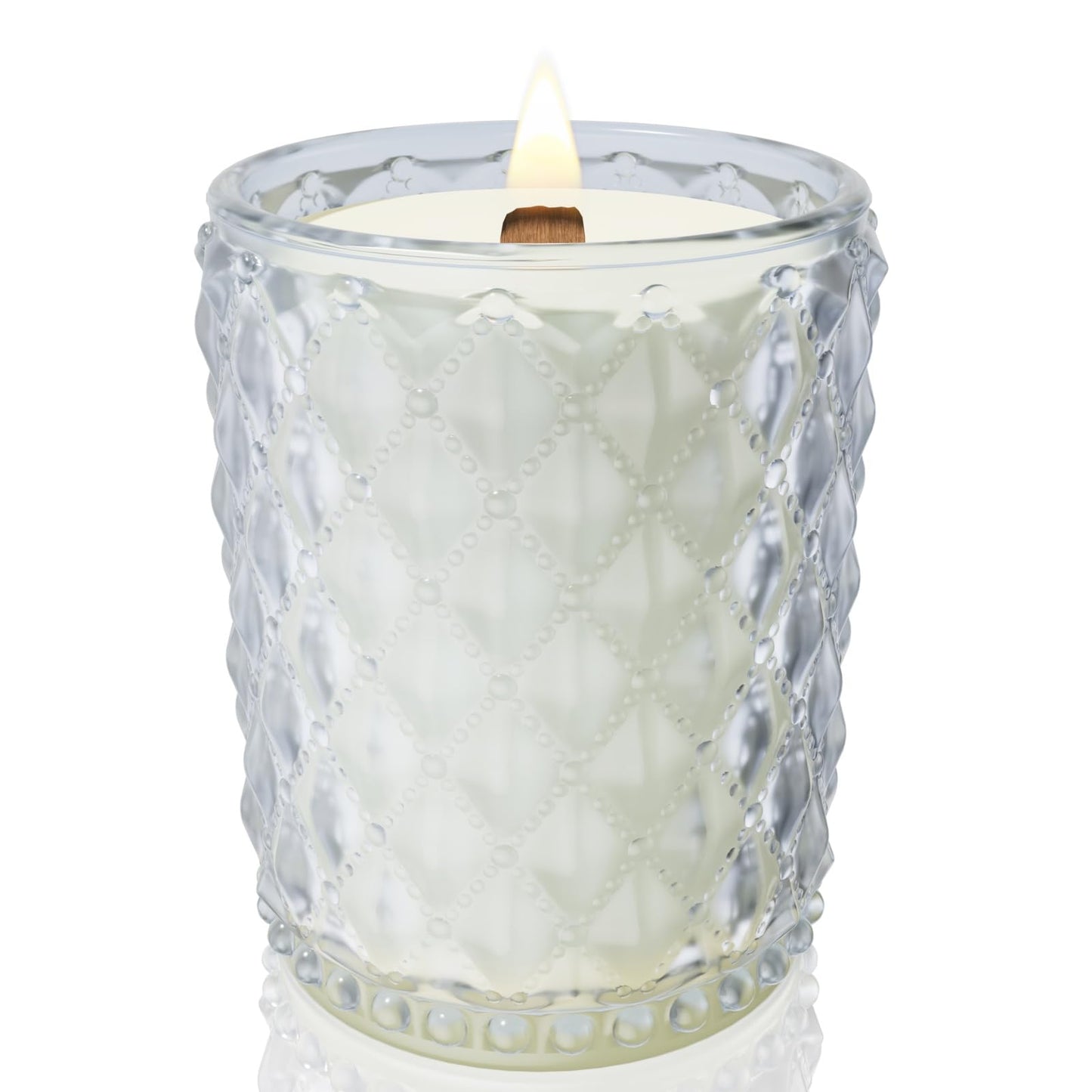 M&SENSE 16.6oz Wood Wick Scented Candle, Non Toxic Soy Wax with Crackling Wick, Creamy Vanilla Pie Scent 100H Burn Long Lasting for Bedroom Kitchen Home Decor, Housewarming Gifts for Family Friends