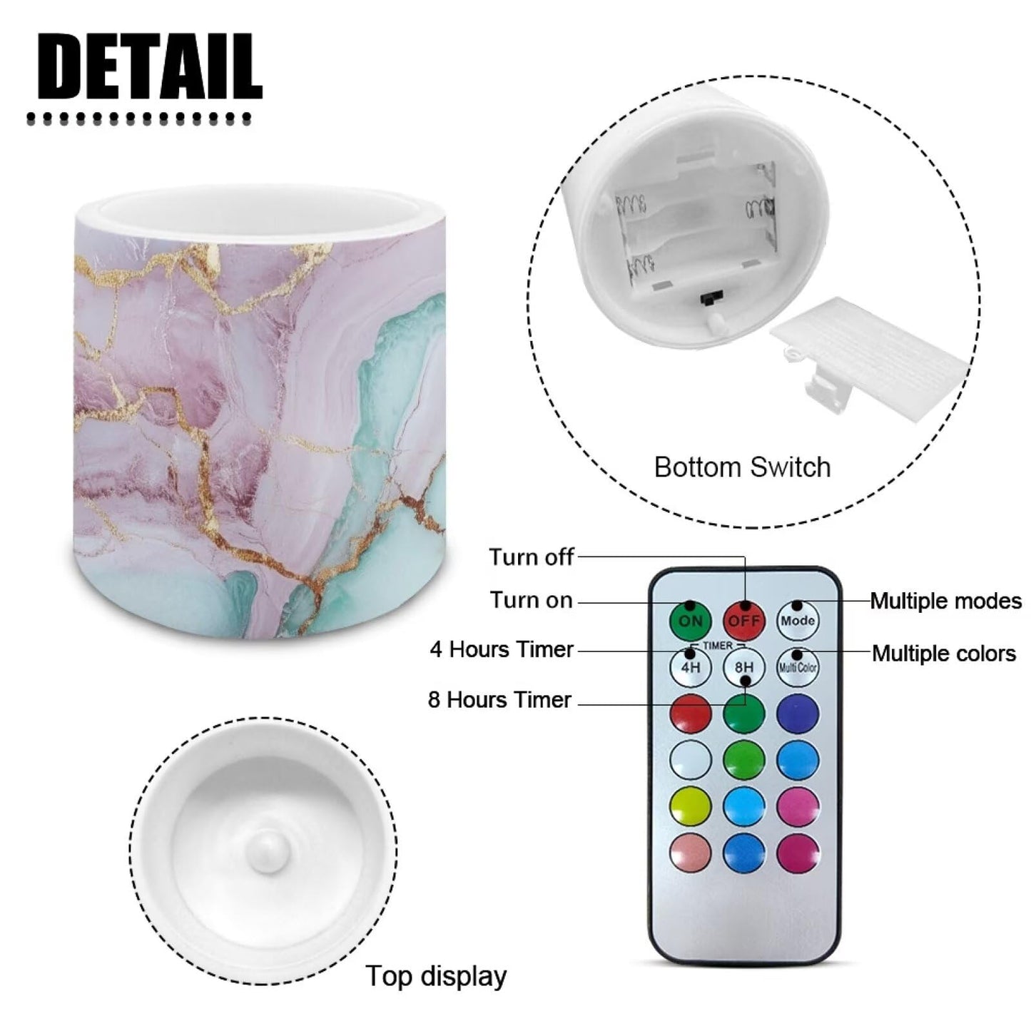 Cozeyat Sky Blue Marble Flameless Candles 4 Pack Battery Operated with Remote Control Timer LED Pillar Candles Waterproof for Indoor Outdoor Home Use