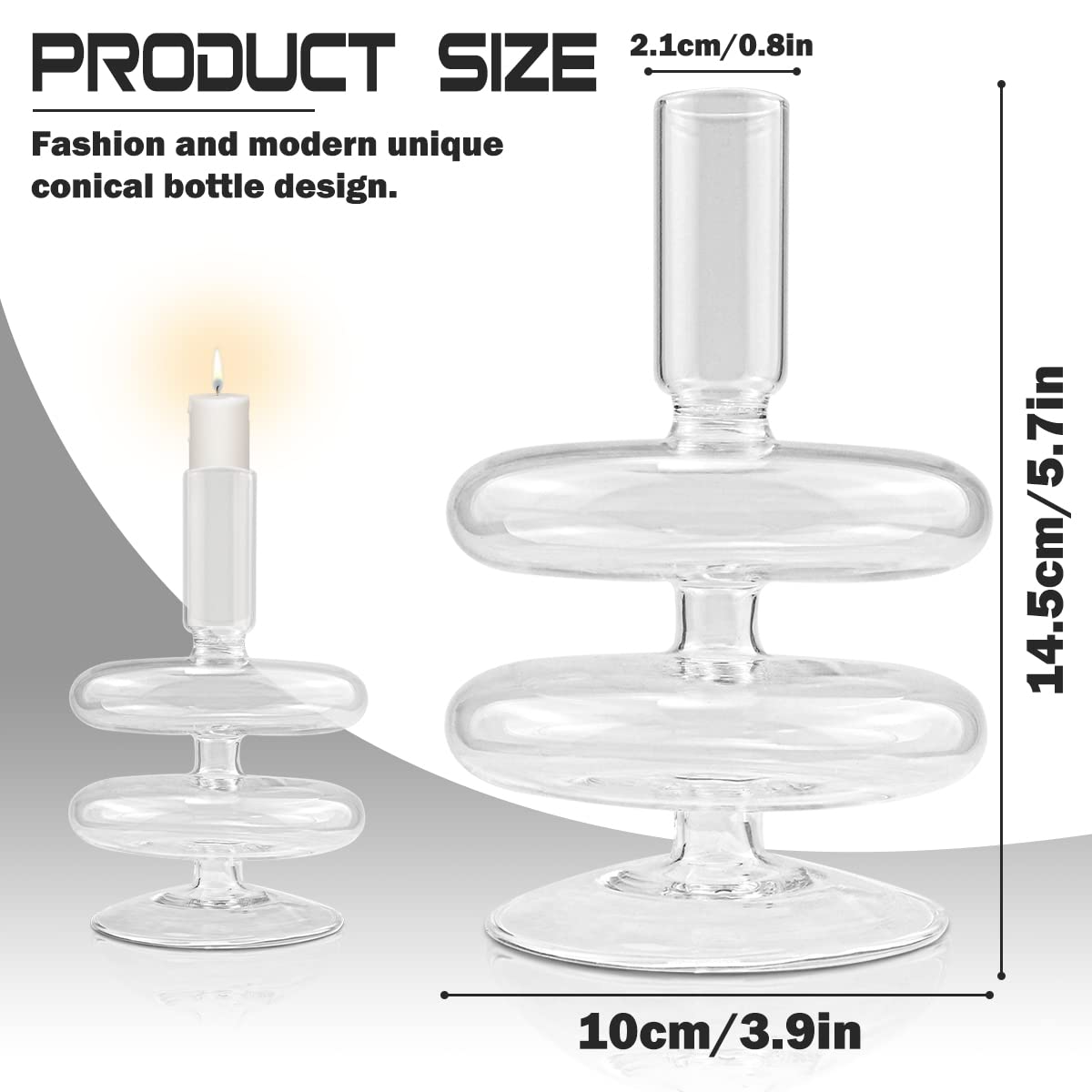 LNQ LUNIQI Clear Taper Candle Holders Glass Candle Stick Holder Modern Candle Holders for Tapered Candlesticks Wedding Reception Centerpieces Christmas（Transparent）