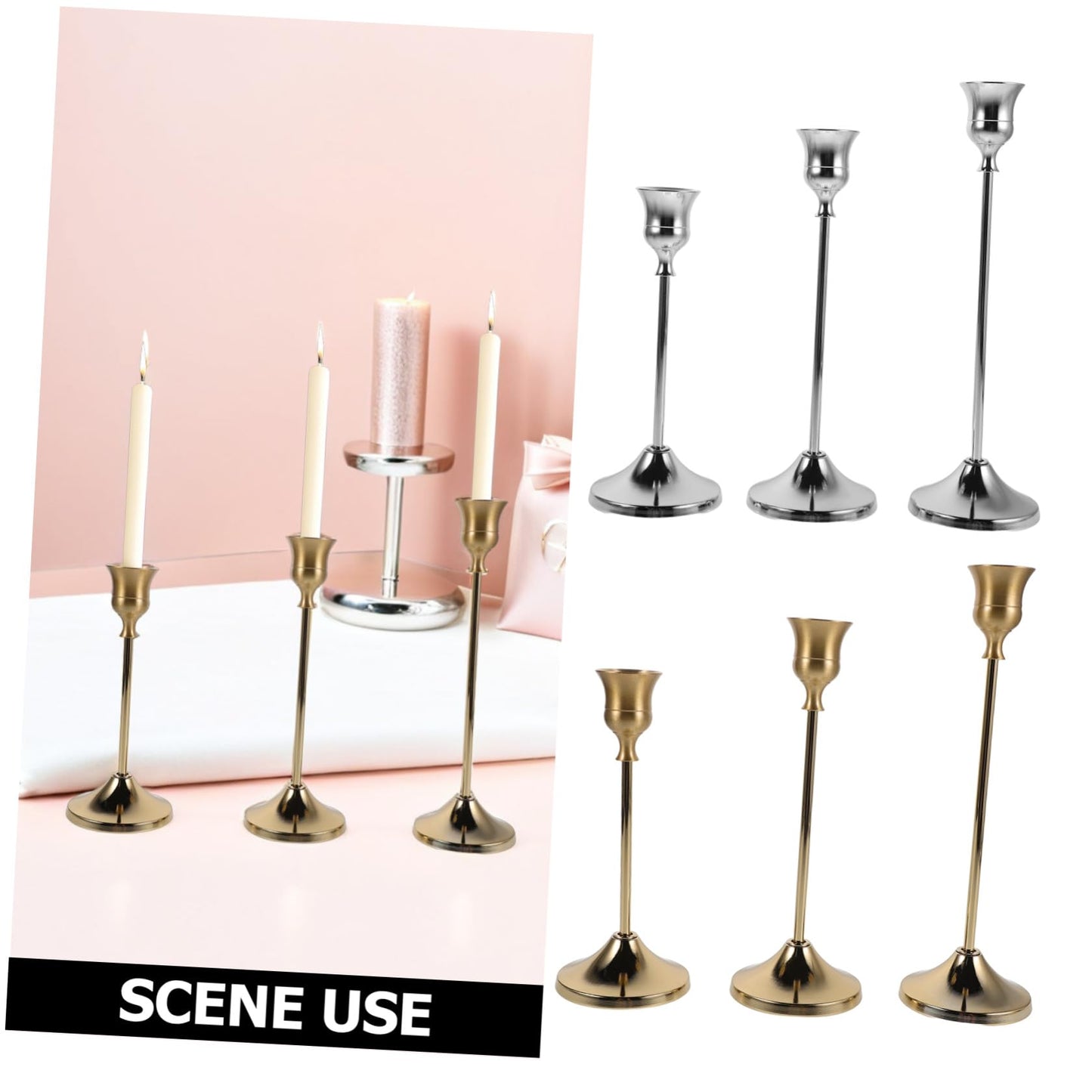 Hemobllo 6pcs Metal Taper Candlestick Holders with Elegant European Craftsmanship, Vintage Carved Design, Polished Shiny Finish, Table Centerpiece Candle Holders for Banquet Events