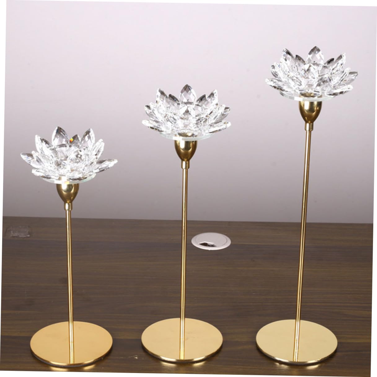 Tofficu Crystal Lotus Candlestick Small Metal Candle Holder Gold Wedding Dining Room Decorative Candlestick Stand