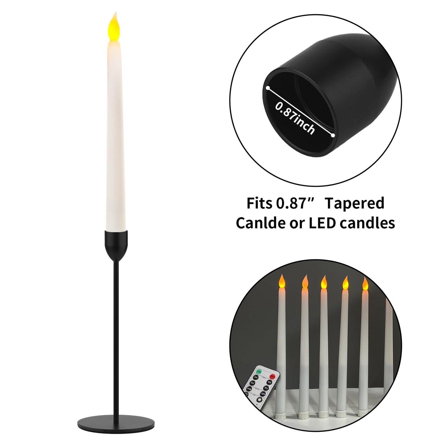 Ohtomber Black Taper Candle Holder - 6PCS Candlestick Holders, Candlesticks Centerpiece Wedding Table Decor, Fit Pillar 3/4" Thick Tapered & Led Candles