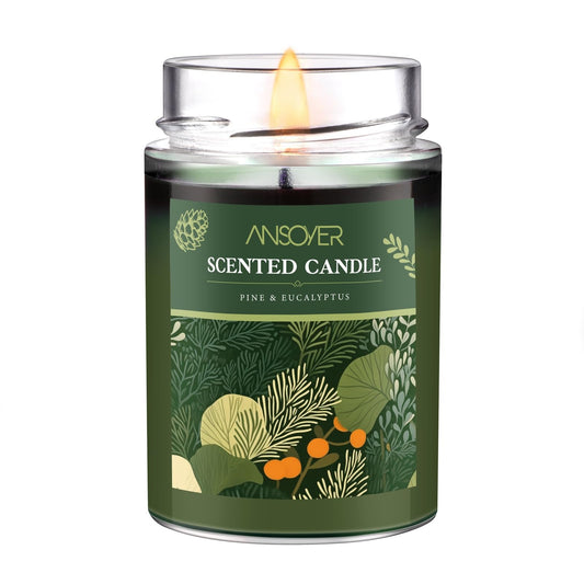 Scented Soy Candle, Aromatherapy Jar Candles for Home Scented, Long Lasting with 70 Hour Burn Time 11oz, Gifts, Soy Candles Scents of (Pine & Eucalyptus)