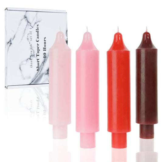 LPUSA Candle Sticks Short Taper Candles 6 inch Unscented Dinner Candle Dripless for Home Decor,Set of 4，Gradient Red