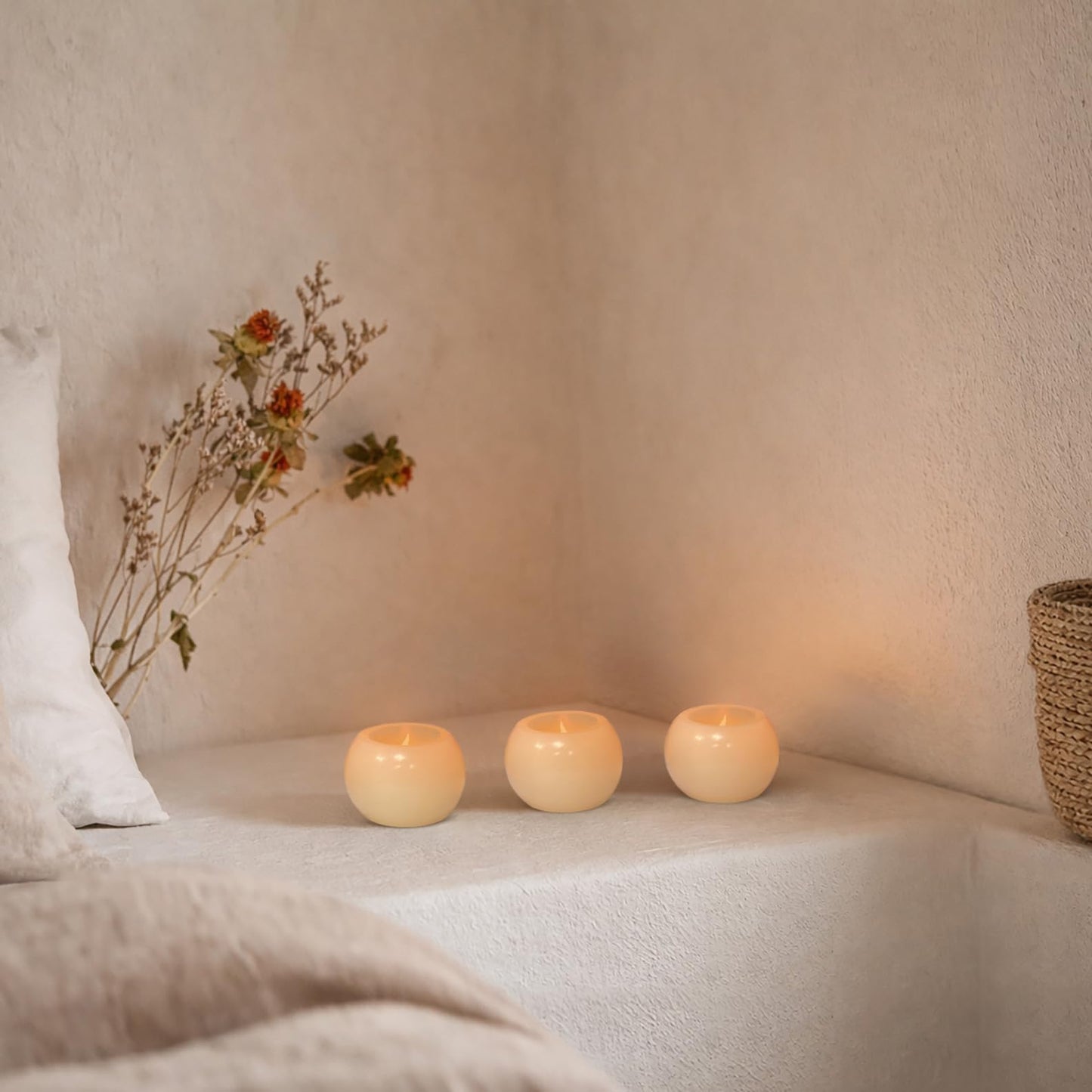 FURORA LIGHTING Ivory Flameless Candles - Small 2.4" W x 1.6" H Real Wax, LED Flicker, 3-Pack, Battery Included, Home Decor & Centerpiece