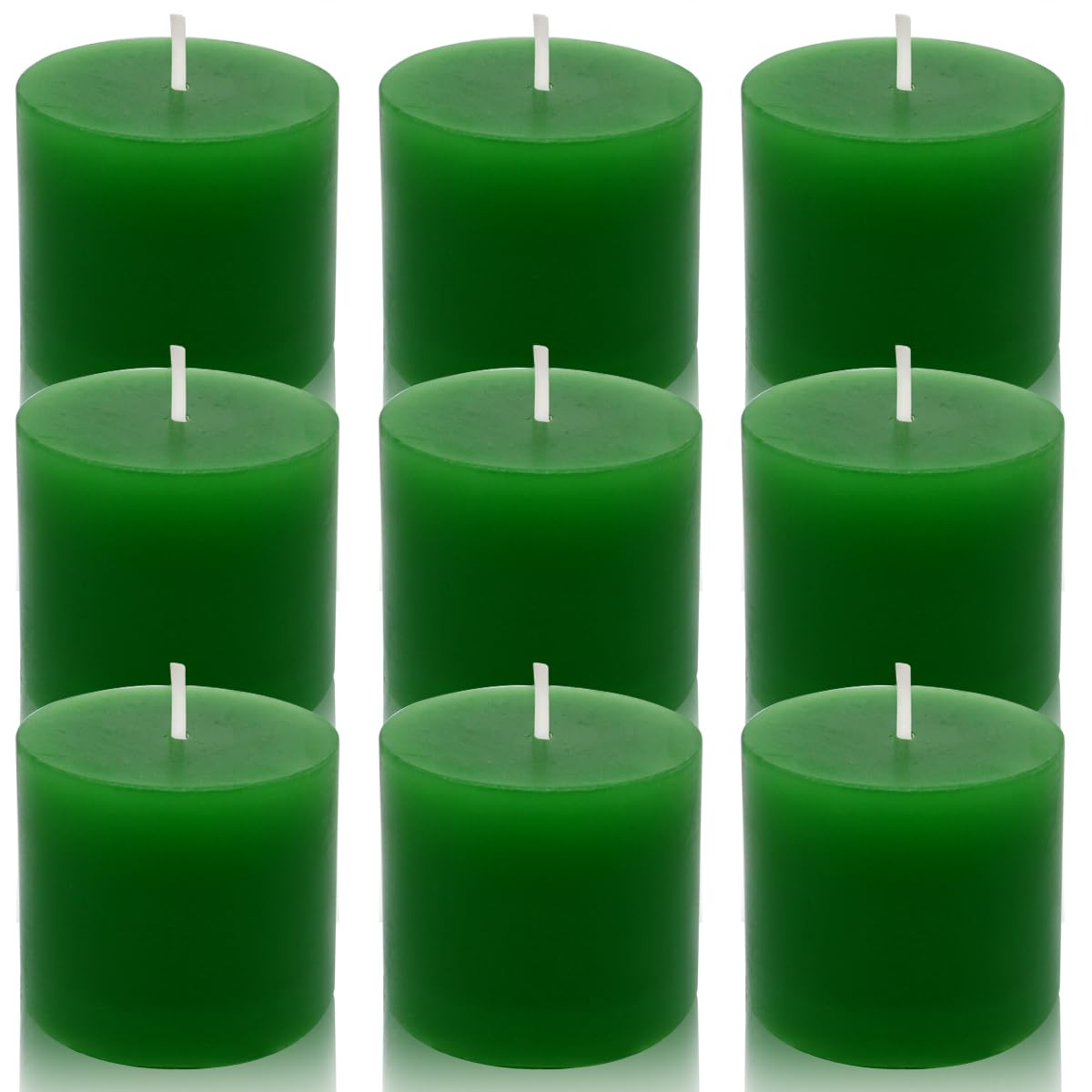9 Packs Green Votive Candles, Small Unscented 1.5 Inch Diameter Wax Candles for Home Wedding, Party, Table Decor - 8 Hours Burn Time (1.5" W x 1.25" H)