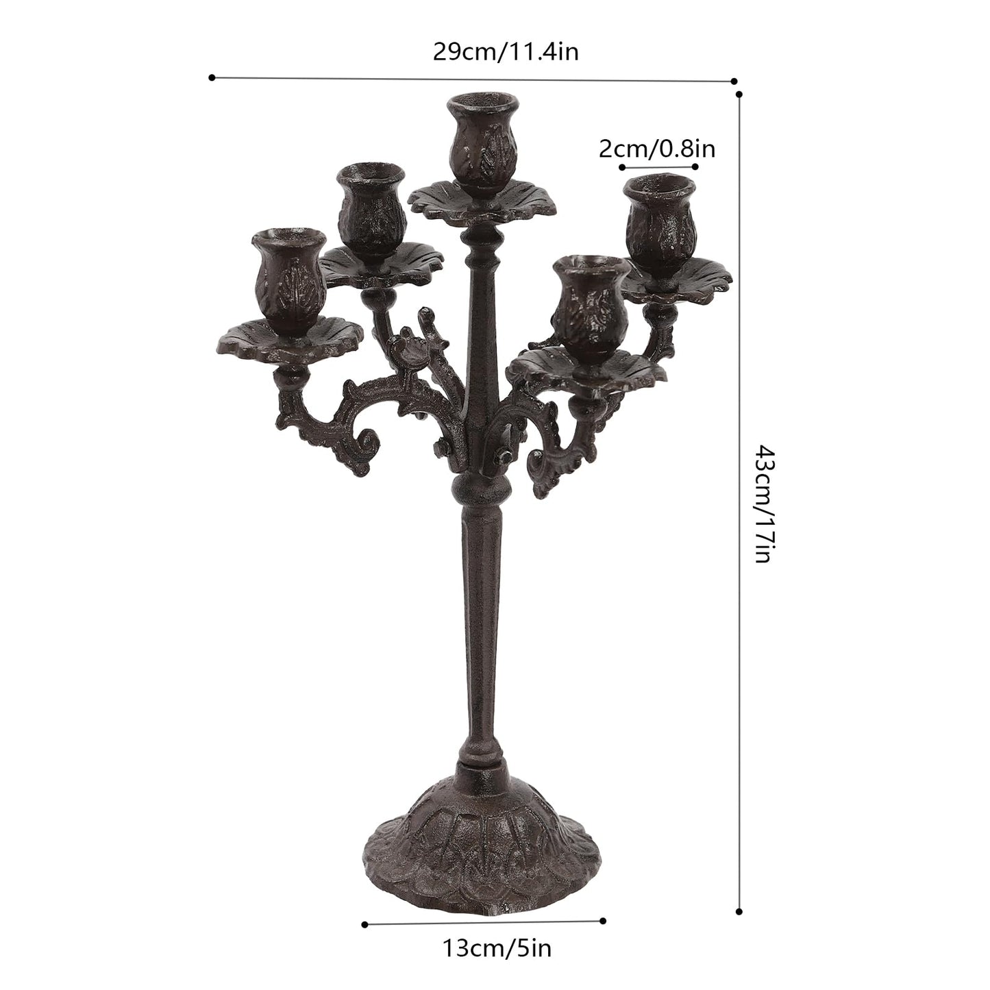 5-Candle Metal Candelabra 17inch Tall Decorative Pillar Candle Stand Elegant Candle Holder for Home Decor, Event, Wedding, Party